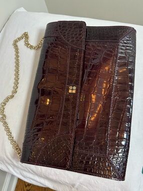 Kate Spade Brown Croc-Embossed Leather Chain Shoulder Bag and wallet set